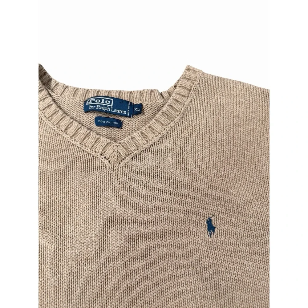Polo by Ralph Lauren Men's XL Beige Cotton V-Neck Sweater Vest Polo Pony Logo